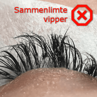 Eksempel på dårlige vippeextensions med sammenlimte naturlige vipper
