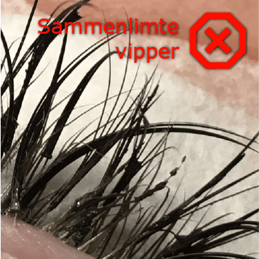 Eksempel på dårlige vippeextensions med sammenlimte naturlige vipper